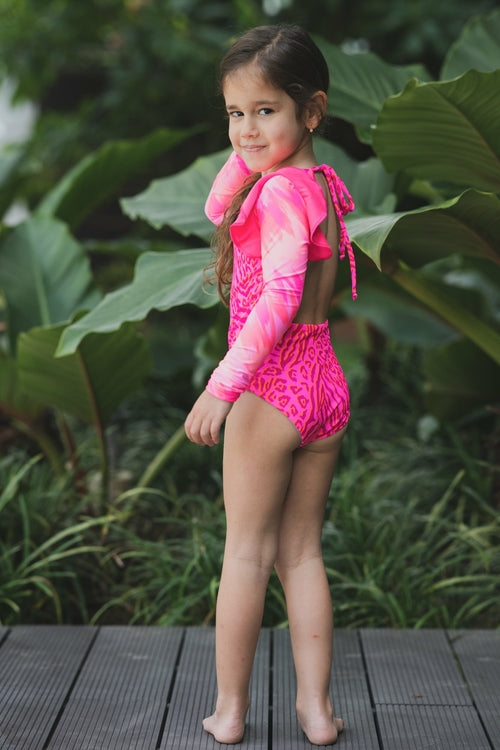 Tie Dye Leopard - One Piece Long Sleeve -  Kids Swimwear